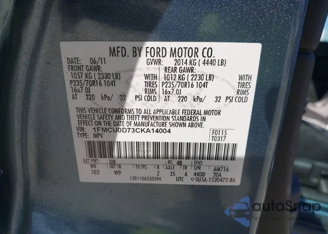 2012 Ford Escape Xlt из США, поврежденный, VIN 1FMCU0D73CKA14004